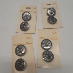 Vintage Streamline Button Co. Silver USA bottoni in metallo su scheda originale 4 paia - Foto 1 di 3