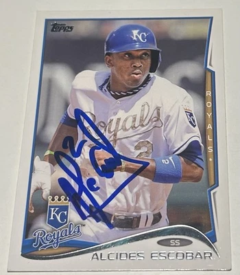 Tarjeta de béisbol Topps 2014 autografiada por Alcides Escobar #514 Kansas City Royals MLB Foto 1 de 2