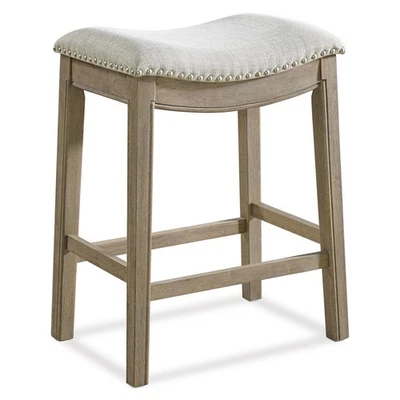 ROME + OAK Parker Backless Saddle Kitchen Counter Stool, Oak, Grey (Used) - Image 1 of 4