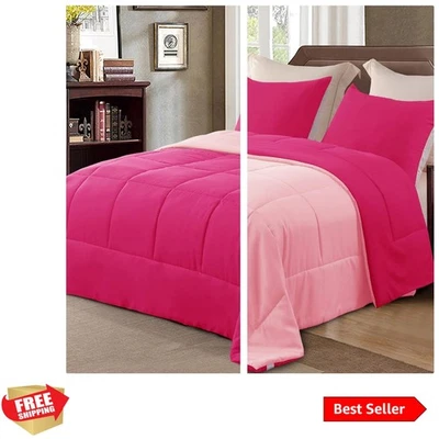 Conjunto de edredom queen leve reversível com 2 fronhas de travesseiro - glam rosa quente - Imagem 1 de 4