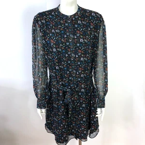 Untuckit 12 Button Sheer A-Line Knee Dress Floral All Over Print Black MINT - Picture 1 of 16