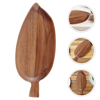  Wood Leaf Serving Trays Rustic Serving Platter Shallow Dishes Wooden - Image 1 of 4