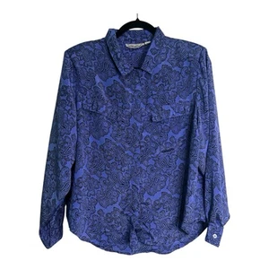 Karen Scott Blouse Shirt Button Up 2 Pockets Size 14 Violet Blue Paisley Print - Picture 1 of 14