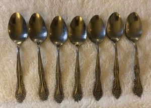 Dream Rose Lot of 7 Stainless Teaspoons 10 Roses China 6" Rogers Stanley Roberts - Picture 1 of 10
