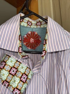 Robert Graham Striped Button Down Shirt Colorful Flip Cuffs Embroidery Size L - Picture 1 of 6