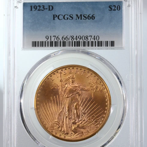 1923-D St Gaudens $20 PCGS Certified MS66 Cover