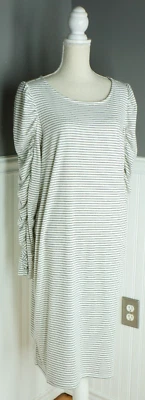 NEW Cato 18/20W Women's White & Black Stripe Ruched Sleeve Bodycon Dress NWT - Image 1 of 4