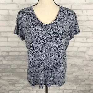 Croft & Barrow Women Top Classic T Shirt Stretch Size XL Blue Floral 100% Cotton - Picture 1 of 8
