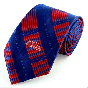 Mississippi Rebels Mens Necktie College University Logo Plaid Blue Neck Tie - Picture 1 of 2