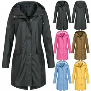 Womens Waterproof Raincoat Outdoor Ladies Wind Rain Forest Jacket Plus Size Coat - Picture 1 of 14