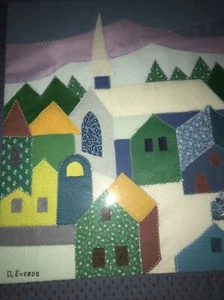 D Everds - Trapunta - Paesaggio - Città - Arte - Tessuto - Chiesa - Firmata - Originale - Foto 1 di 6