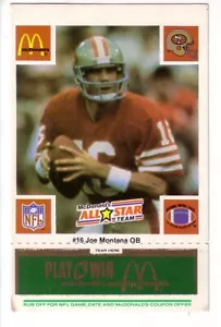 1986 McDonald's JOE MONTANA All Star Team w/ Green Tab Unused - Picture 1 of 1