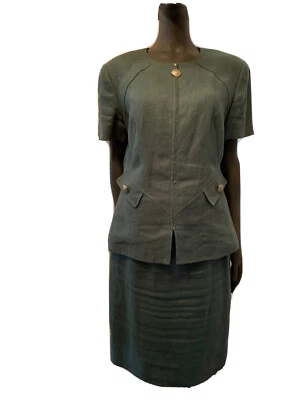 RIKIE FREEMAN FOR TERI JON WOMEN SKIRT& BLAZER SUIT 100% LINEN GREEN SIZE 10 - Image 1 of 4