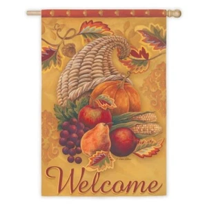 *BANDERA ABIERTA* Welcome Horn of Plenty 13S2661 Evergreen SUEDE HOUSE Bandera 28" X 44" - Imagen 1 de 1