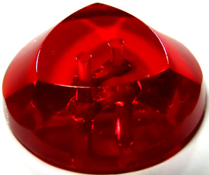 7/8" - 1930'S ART DECO RUBY RED DEPRESSION GLASS BUTTON ~ FLAT TOP & TRIANGLE BK