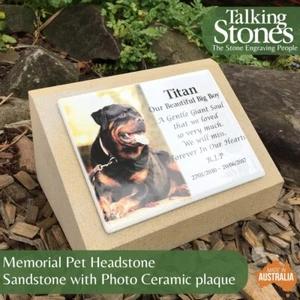 Pet Headstone with Photo Ceramic Plaque - Personalised Australian Sandstone - Picture 1 of 14