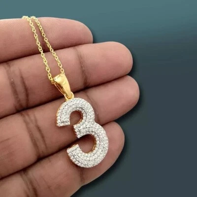 Round Cut Simulated Diamond Men's Custom 3 Number Pendant 14K Yellow Gold Plated - Image 1 of 4