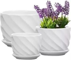 Set of 3 Ceramic Plant Pot - Flower Plant Pots Indoor with Saucers,Small - Picture 1 of 12