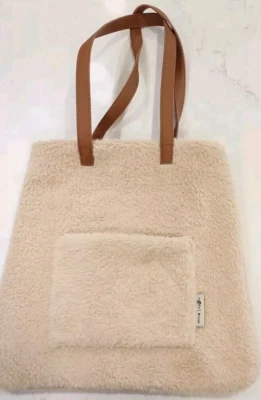 Arcadia Encore Plush Tote Bag Faux Fur Shearling Shoulder Bag in Cream - Image 1 of 4