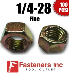 (Qty 100) 1/4-28 Fine Grade 8 Finish Hex Nuts Yellow Zinc Plated Hardened - Picture 1 of 3