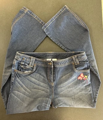 Talbots Kids девочек 20 расклешенный синий джинсовой ткани хлопок спандекс джинсы ~ вышитый цветок - Изображение 1 из 4