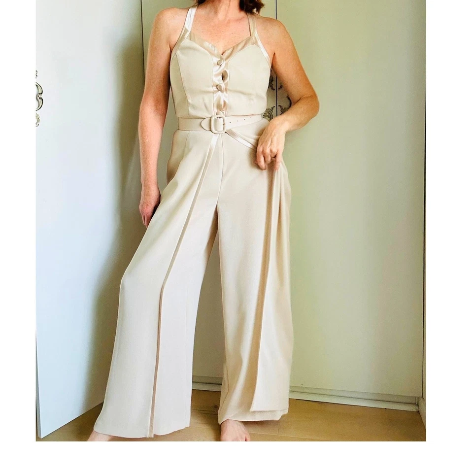 Vintage 90s Beige Nude Formal Jumpsuit Size 6 | Elegant Cocktail Evening  - Image 1 of 4