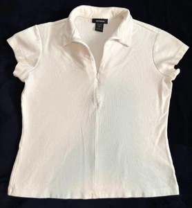 VTG Express Cropped Polo Shirt Women's Large White Zip-up V-Neck Y2K 90's - Picture 1 of 6