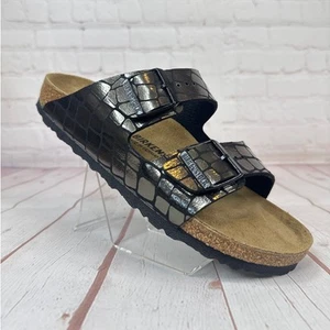 Birkenstock Arizona Gator Gleam Two Strap Black Sandals Mens Sz 8/Women’s Sz 10 - Picture 1 of 9