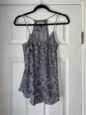 Rebecca Taylor Leopard Printed Silk Embellished Tank Top Blouse Size 4 Sequins - Image 1 of 4