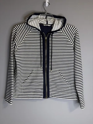 SUDADERA CON CAPUCHA LIZ CLAIBORNE BLANCA Y AZUL MARINO A RAYAS CREMALLERA COMPLETA TALLA PEQUEÑA GRANDE Foto 1 de 4