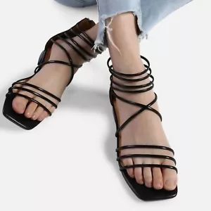 Strappy Black Shoes Women's Size 7 Summer Sandals, Dream Pairs, Square Toe NEW - Picture 1 of 14
