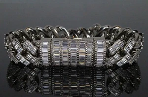 Pulsera 15mm Personalizada Cierre XL Baguette Lab VVS1 Diamantes Cuban Miami Prong ENORME - Imagen 1 de 6