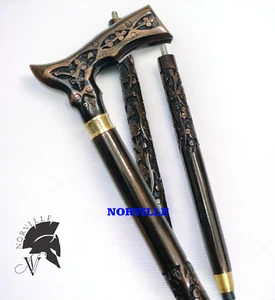 Hand Carved Derby Handle Wooden Walking Stick Full Carved Antique Walking Cane - Picture 1 of 7