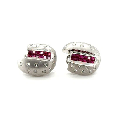 Pendientes de clip de diamantes naturales y rubí rojo de oro blanco de 18 k de 2,90 tcw Foto 1 de 4