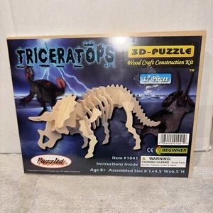 Puzzled 3D Puzzle Triceratops Dinosaur Wood Craft Construction Kit - 17pc Pack - Picture 1 of 2