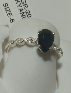 925 Sterling Silver BLUE KYANITE PEAR CUT SOLITAIRE-ACCENT GEMSTONE Ring Size 6