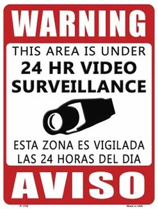 24 Hour Warning Video Surveillance Camera Security Sign English/Spanish 9x12 - Picture 1 of 1