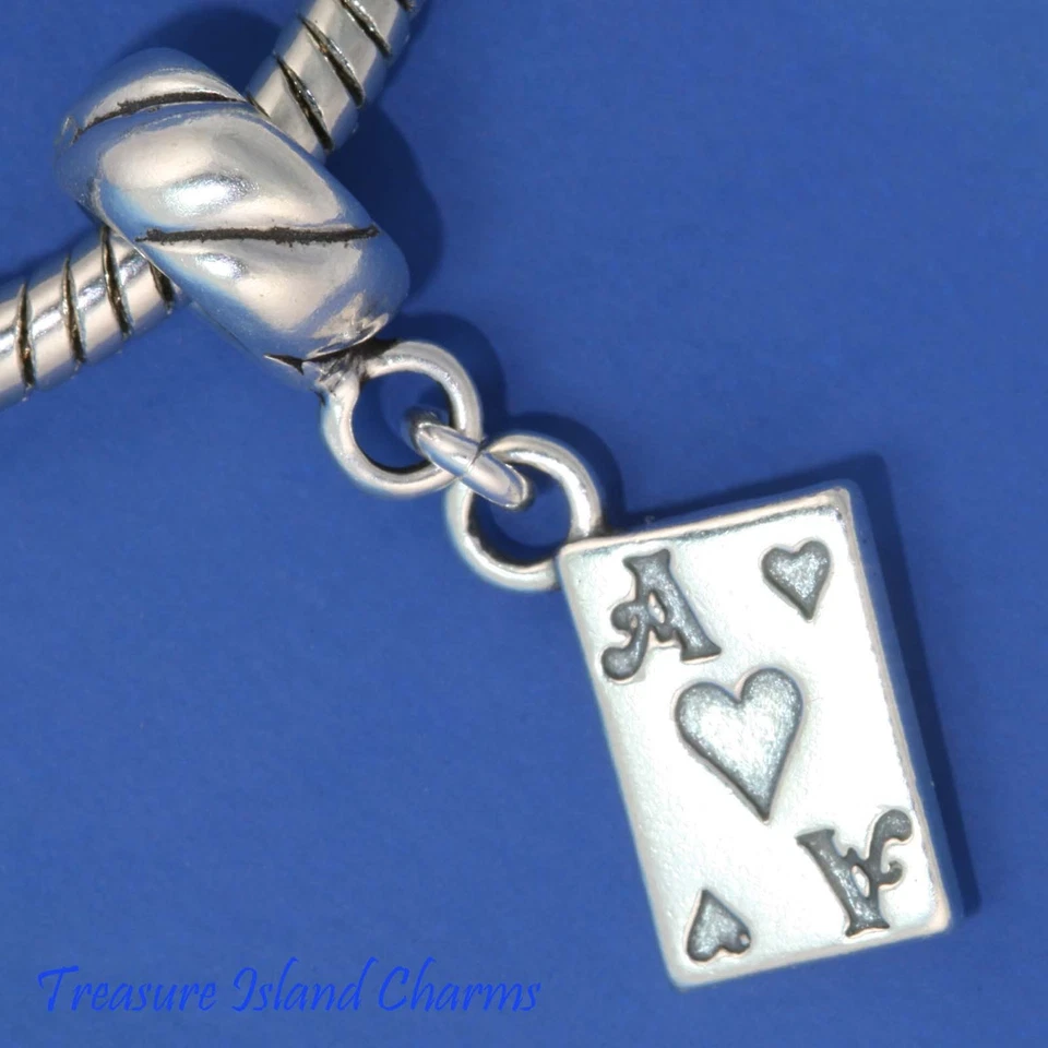 As de Corazones Tarjeta de Juego 925 Plata de Ley Sólida Europea Cuelga Cuentas Dije Foto 1 de 1