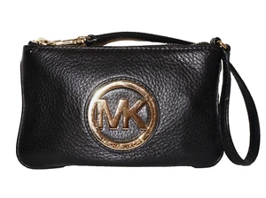 MICHAEL KORS Pequeño Cuero Negro Mini Delgado Muñequera/Bolso de Mano 4 x 7 - Imagen 1 de 9