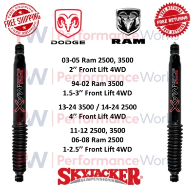Skyjacker Black MAX Shocks Pair Front Lift W/ Boot For Dodge Ram 2500, 3500 4WD - Image 1 of 4