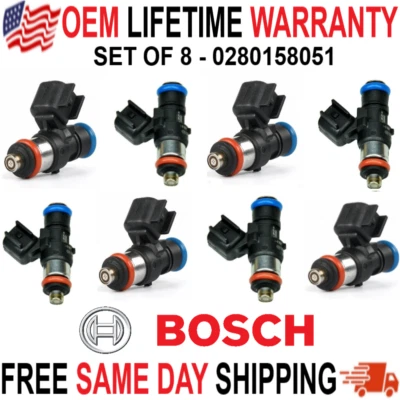 x8 GENUINE OEM BOSCH 42LB Fuel Injectors For 2009 Pontiac G8 6.2L V8 #0280158051 - Image 1 of 4