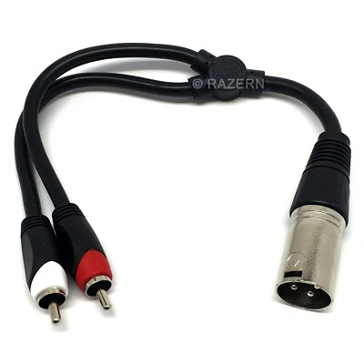 NEW XLR Male 3-Pin Plug to 2-RCA Male Plugs Stereo Microphone Y Adapter 1' Cable - Image 1 of 2