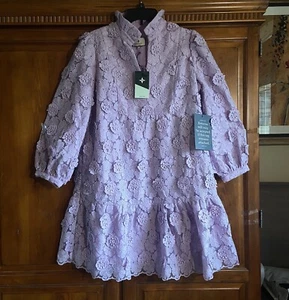 Biesen Flieder Spitze Palmerston Minikleid Größe Medium Blumen Romantisch Kokette - Bild 1 von 13