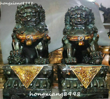   19" Big China Pure Bronze Gilt Feng Shui Foo Fu Dog Guardion Lion Statue Pair