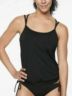 Camiseta Tankini Athleta Negra Espalda Cruzada-34B/C-NUEVA CON ETIQUETAS Foto 1 de 3