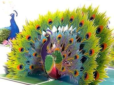 ORIGAMI POP CARDS Royal Blue Peacock Happy Mother's Day Handmade 3D Pop Up Card - Image 1 of 4