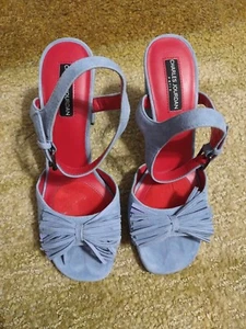 Charles Jourdan Paris Blue Eggshells Suede Ankle Strap Fashion Heel Size 9.5  - Picture 1 of 10