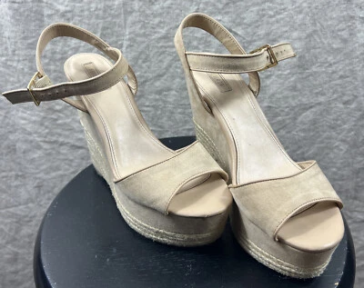 Forever 21 alça de tornozelo feminina bege/castanho biqueira aberta salto alto com cunha tamanho 9 - Imagem 1 de 4