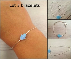 3 Stck. Mini Hamsa Blau Opal Armband Fatima Hand Charm Anhänger Sterlingsilber - Bild 1 von 4