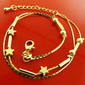 Anklet XL Bracelet Real 18k Yellow Filled Gold Solid Star Bead Design 10" 25cm - Picture 1 of 2